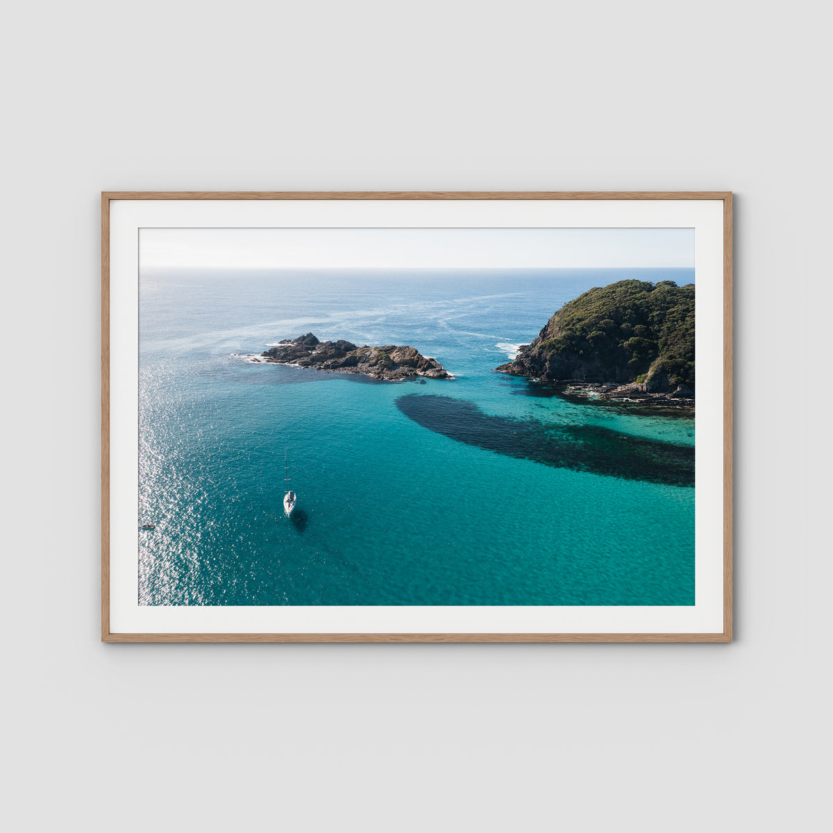 Yacht Days - Seal Rocks - Art Print - Traditional Frame - Raw Oak - Landscape