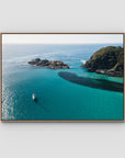 Yacht Days - Seal Rocks - Art Print - Float Frame Canvas - Raw Oak - Landscape