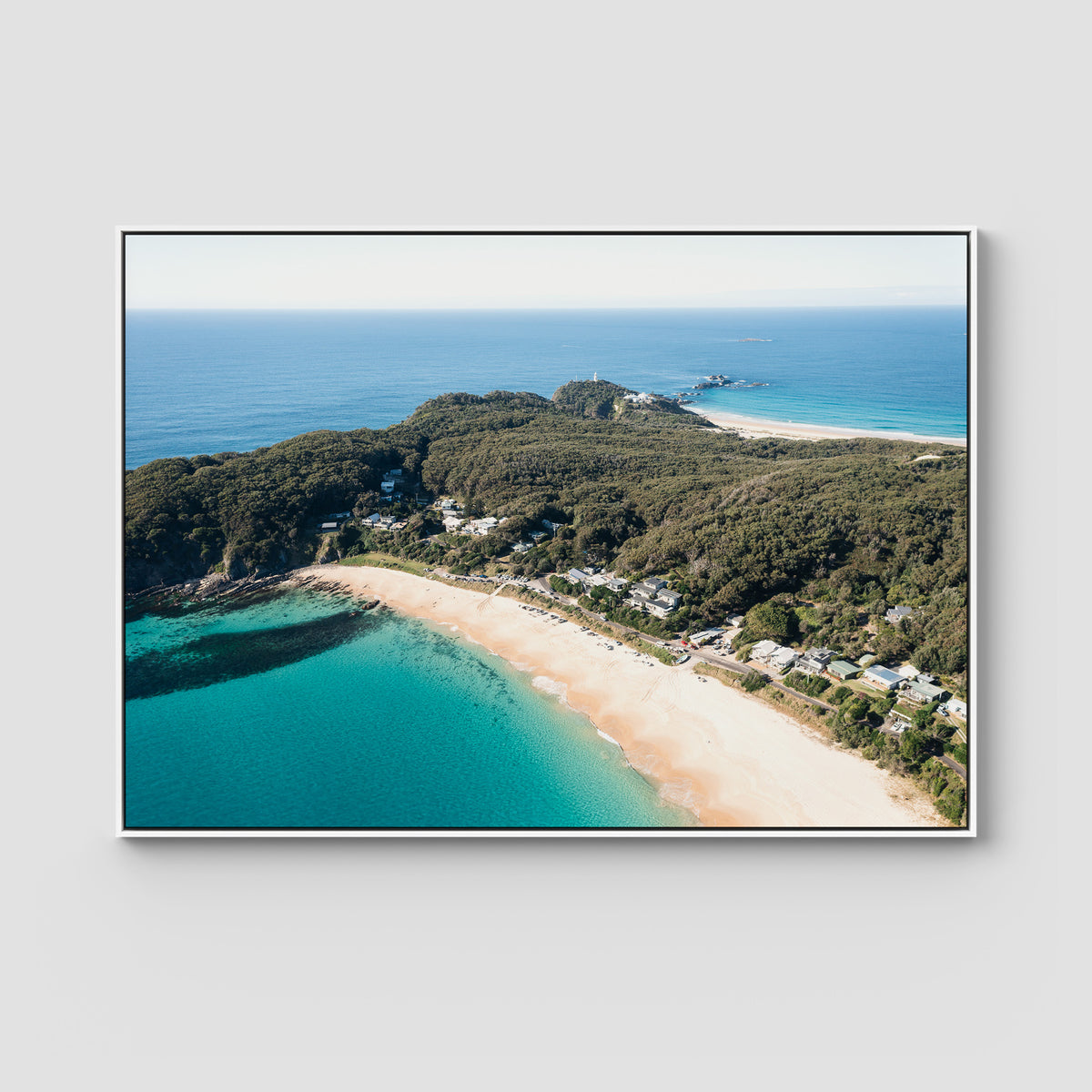 Lighthouse Aerial - Seal Rocks - Art Print - Float Frame Canvas - White - Landscape