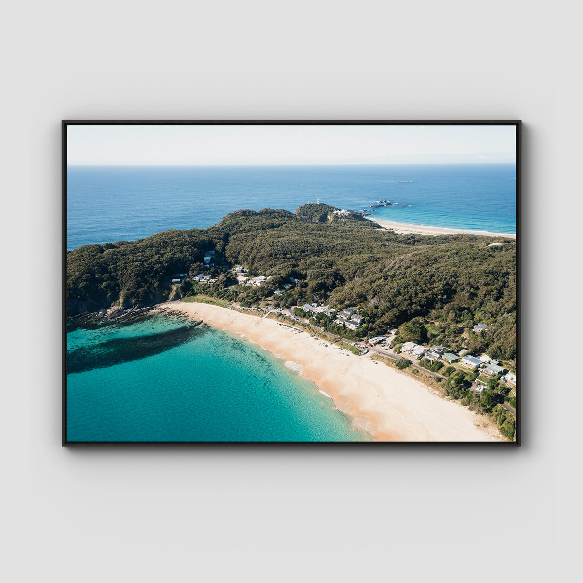 Lighthouse Aerial - Seal Rocks - Art Print - Float Frame Canvas - Black - Landscape