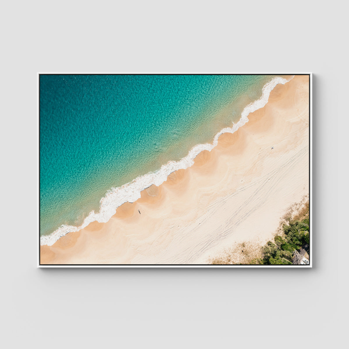 Boat Beach Top Down - Seal Rocks - Art Print - Float Frame Canvas - White - Landscape