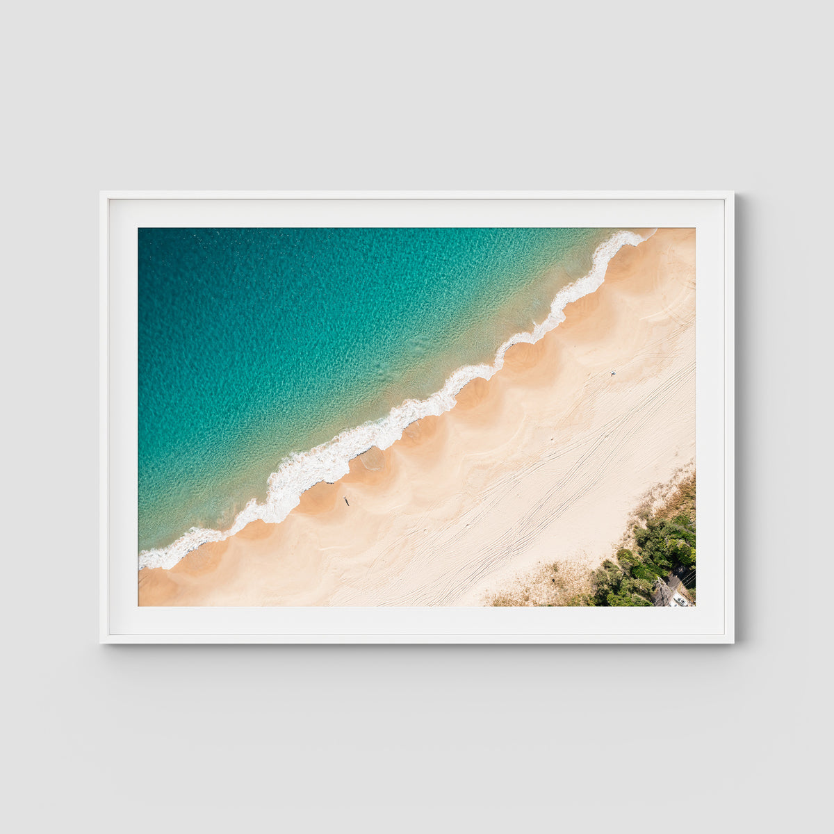 Boat Beach Top Down - Seal Rocks - Art Print - Traditional Frame - White - Landscape