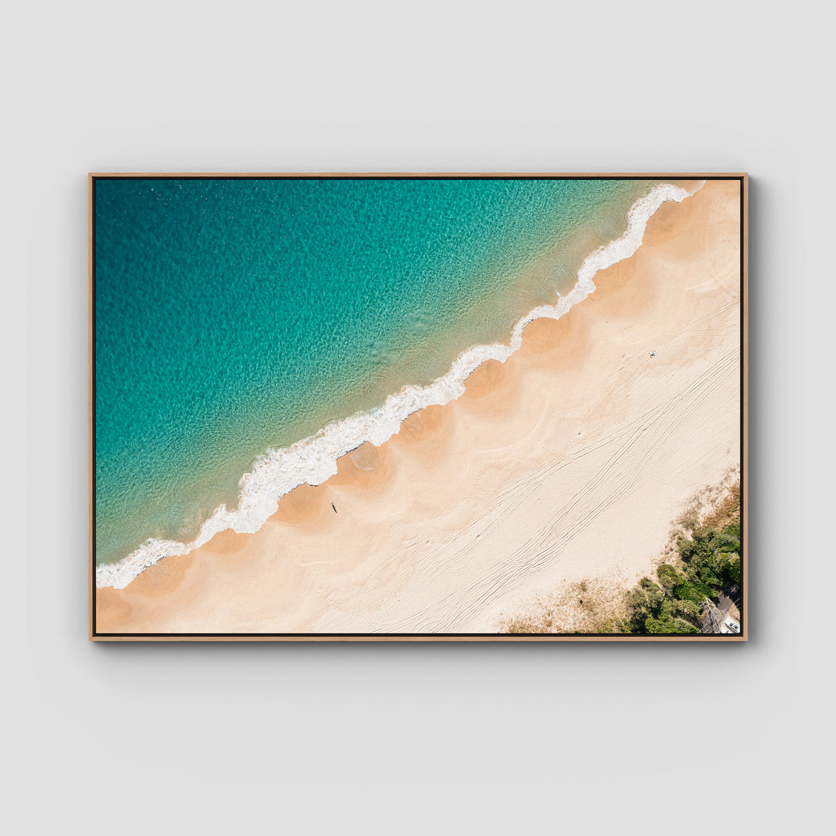 Boat Beach Top Down - Seal Rocks - Art Print - Float Frame Canvas - Raw Oak - Landscape