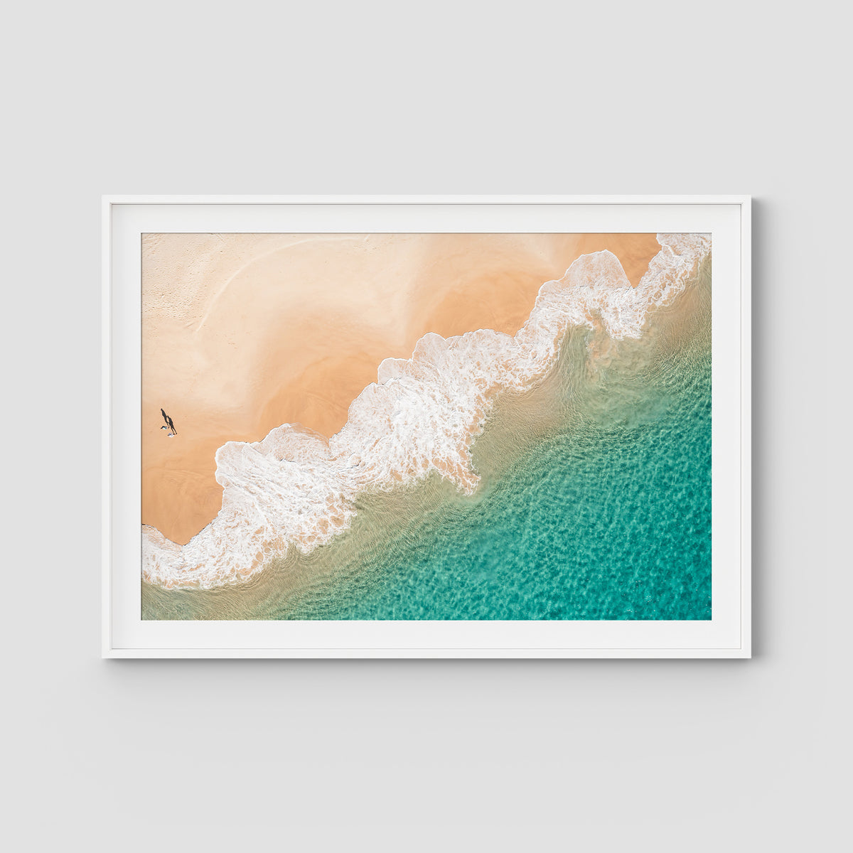 Boat Beach Top Down ii - Seal Rocks - Art Print - Traditional Frame - White - Landscape