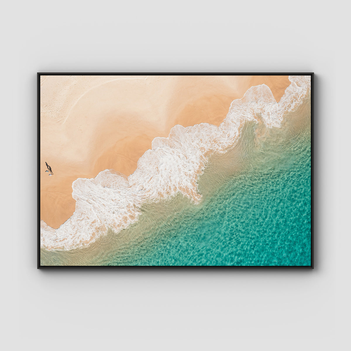 Boat Beach Top Down ii - Seal Rocks - Art Print - Float Frame Canvas - Black - Landscape