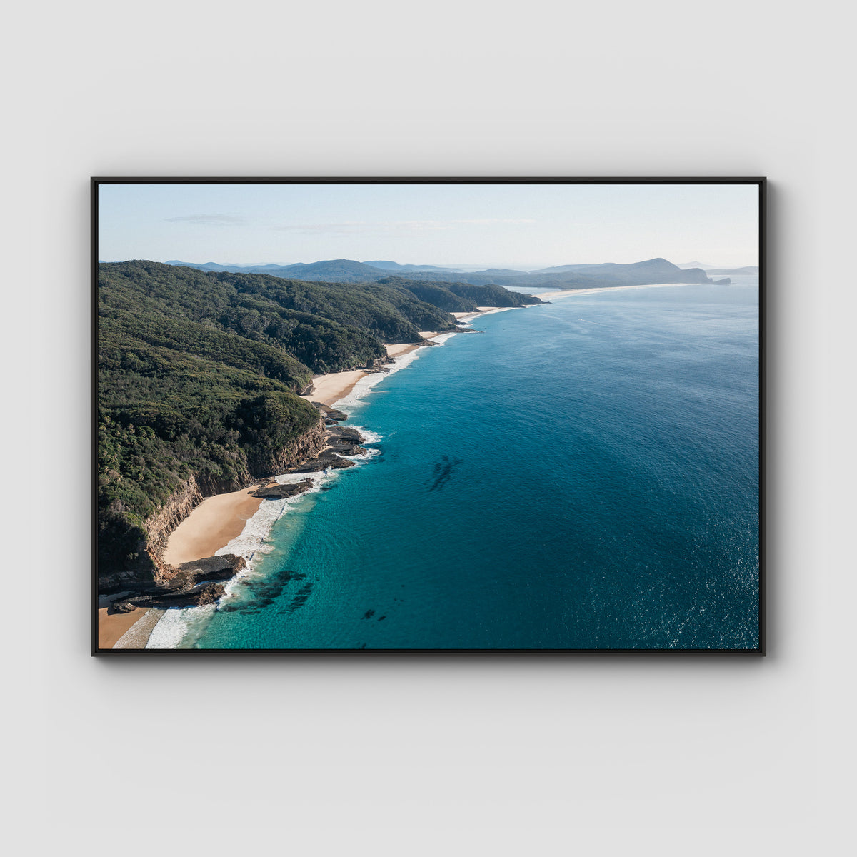 Number One Beach Coastline - Seal Rocks - Art Print - Float Frame Canvas - Black - Landscape