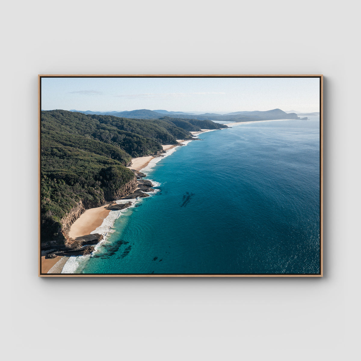 Number One Beach Coastline - Seal Rocks - Art Print - Float Frame Canvas - Raw Oak - Landscape