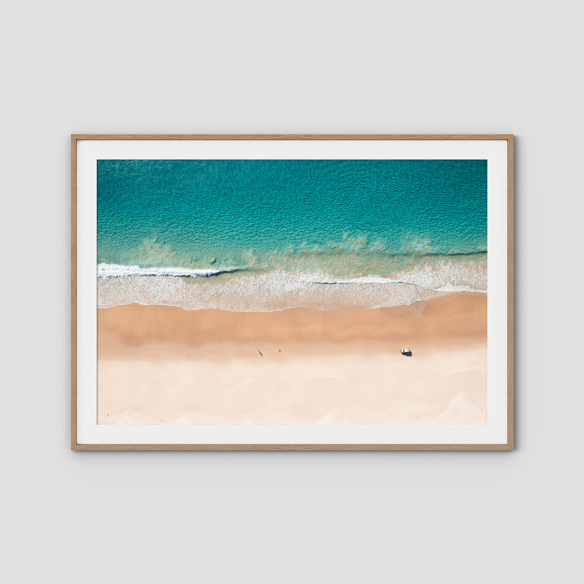 Number One Beach Top Down - Seal Rocks - Art Print - Traditional Frame - Raw Oak - Landscape