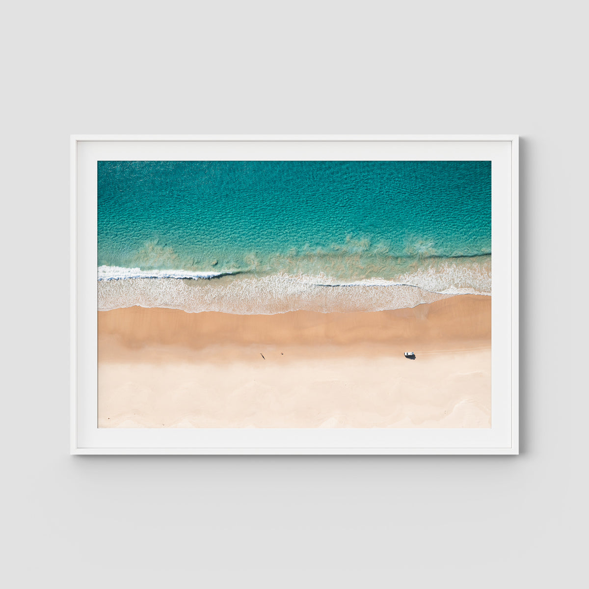 Number One Beach Top Down - Seal Rocks - Art Print - Traditional Frame - White - Landscape