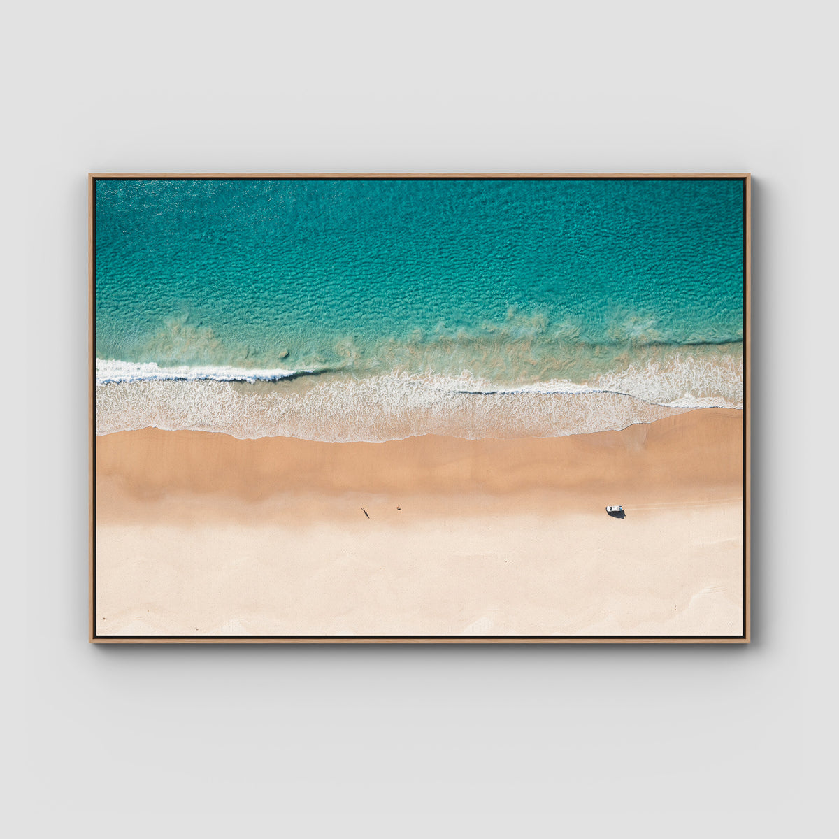 Number One Beach Top Down - Seal Rocks - Art Print - Float Frame Canvas - Raw Oak - Landscape