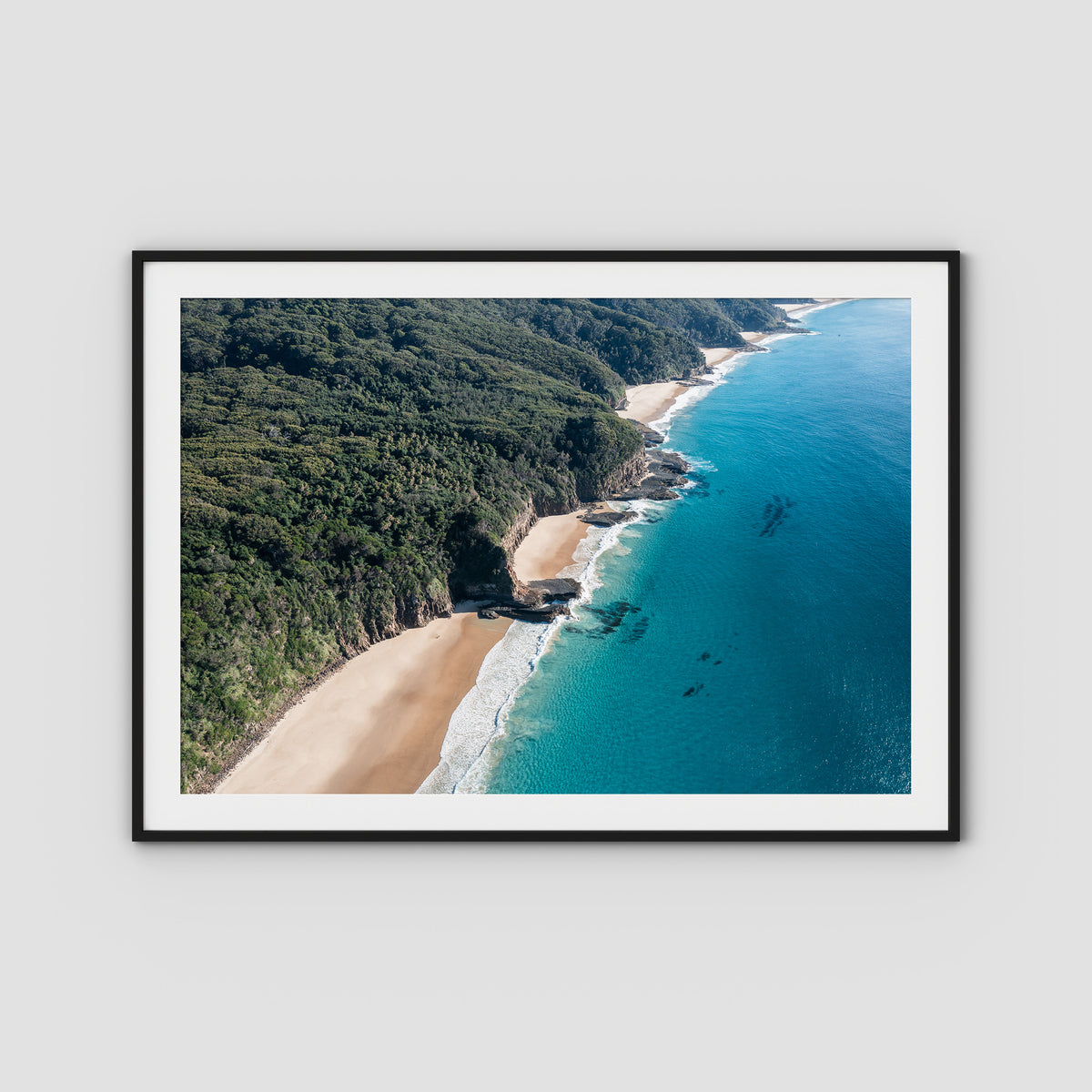 Number One Beach Coastline ii - Seal Rocks - Art Print - Traditional Frame - Black - Landscape