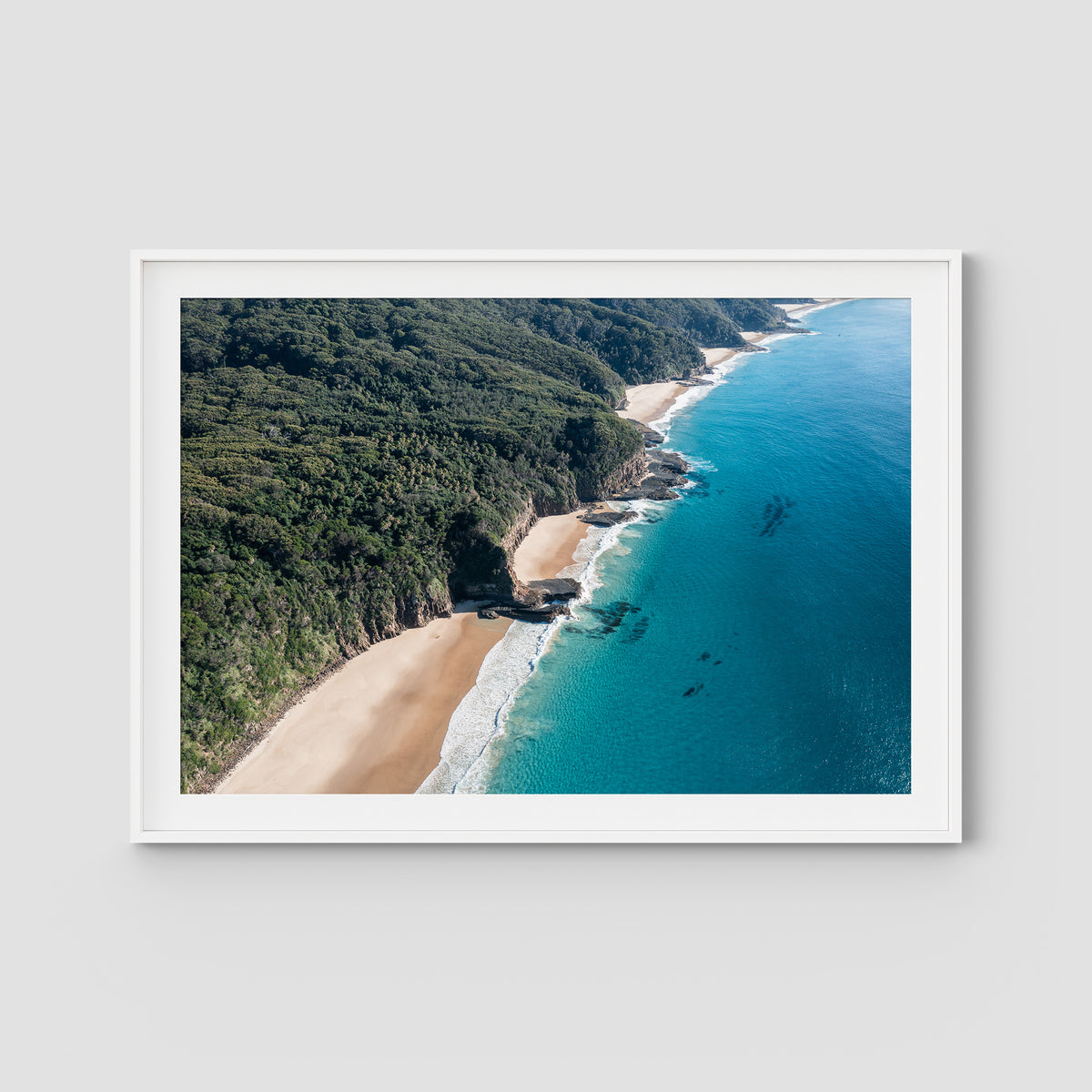 Number One Beach Coastline ii - Seal Rocks - Art Print - Traditional Frame - White - Landscape
