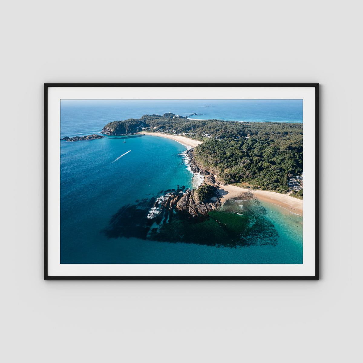 Seal Rocks High Aerial ii - Art Print - Traditional Frame - Black - Landscape