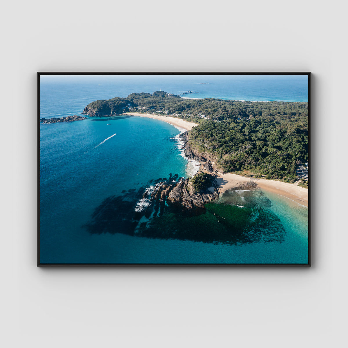 Seal Rocks High Aerial ii - Art Print - Float Frame Canvas - Black - Landscape