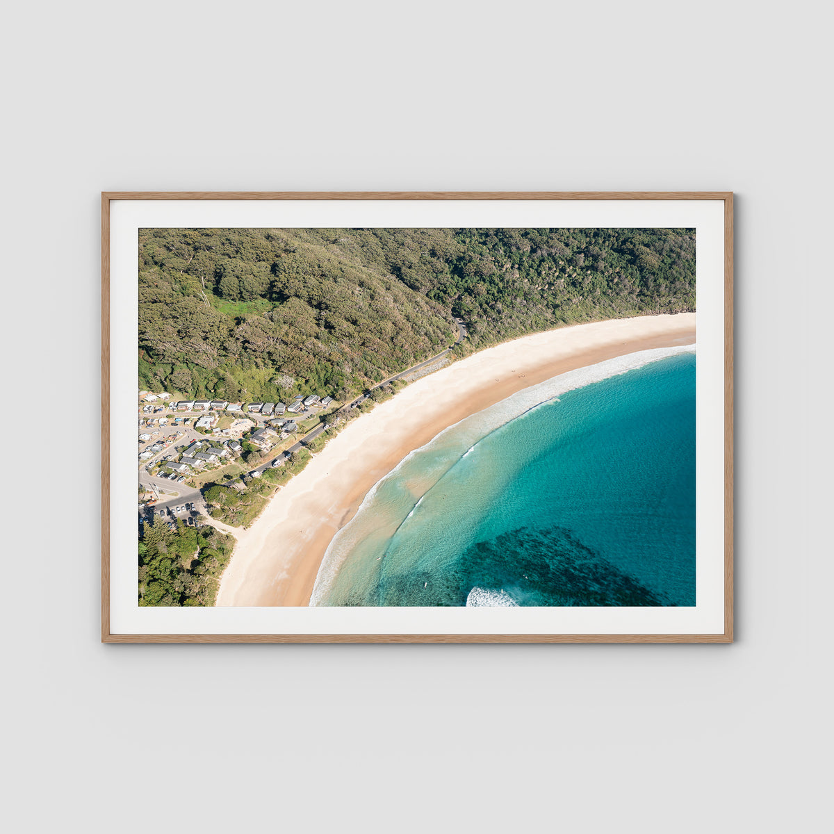Number One Beach ii - Seal Rocks - Art Print - Traditional Frame - Raw Oak - Landscape