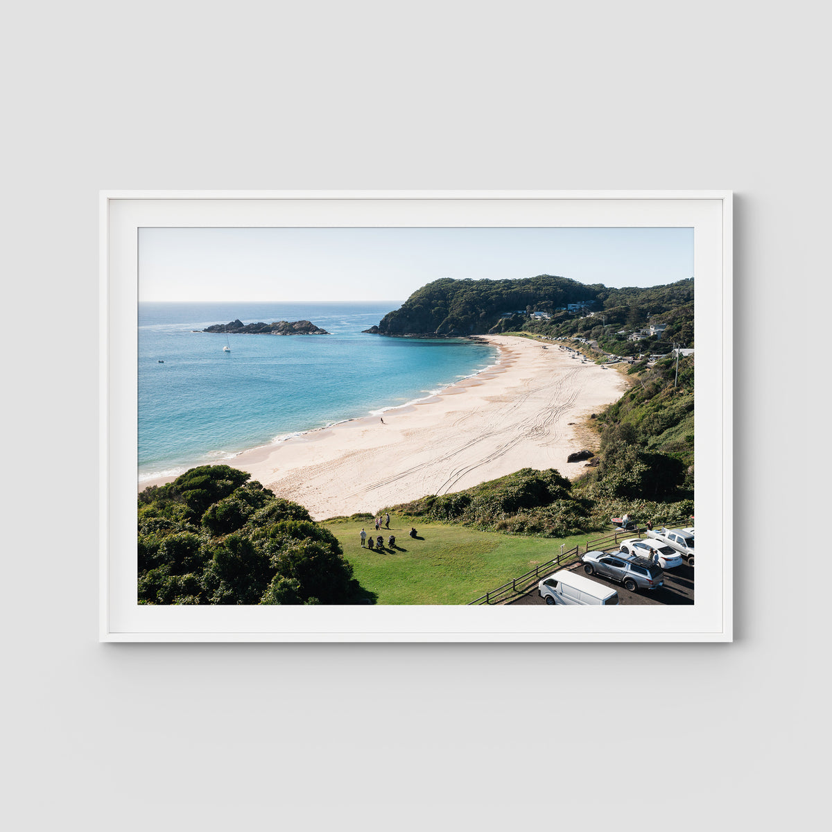 Boat Beach Lookout - Seal Rocks - Art Print - Traditional Frame - White - Landscape