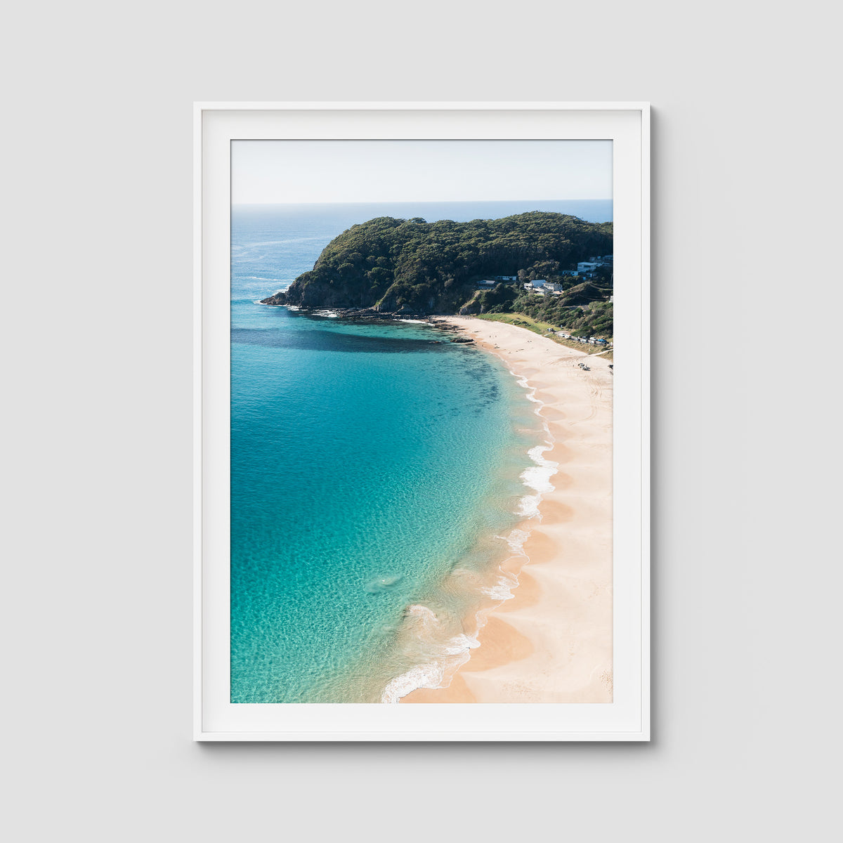 Boat Beach - Seal Rocks - Art Print - Traditional Frame - White - Portrait