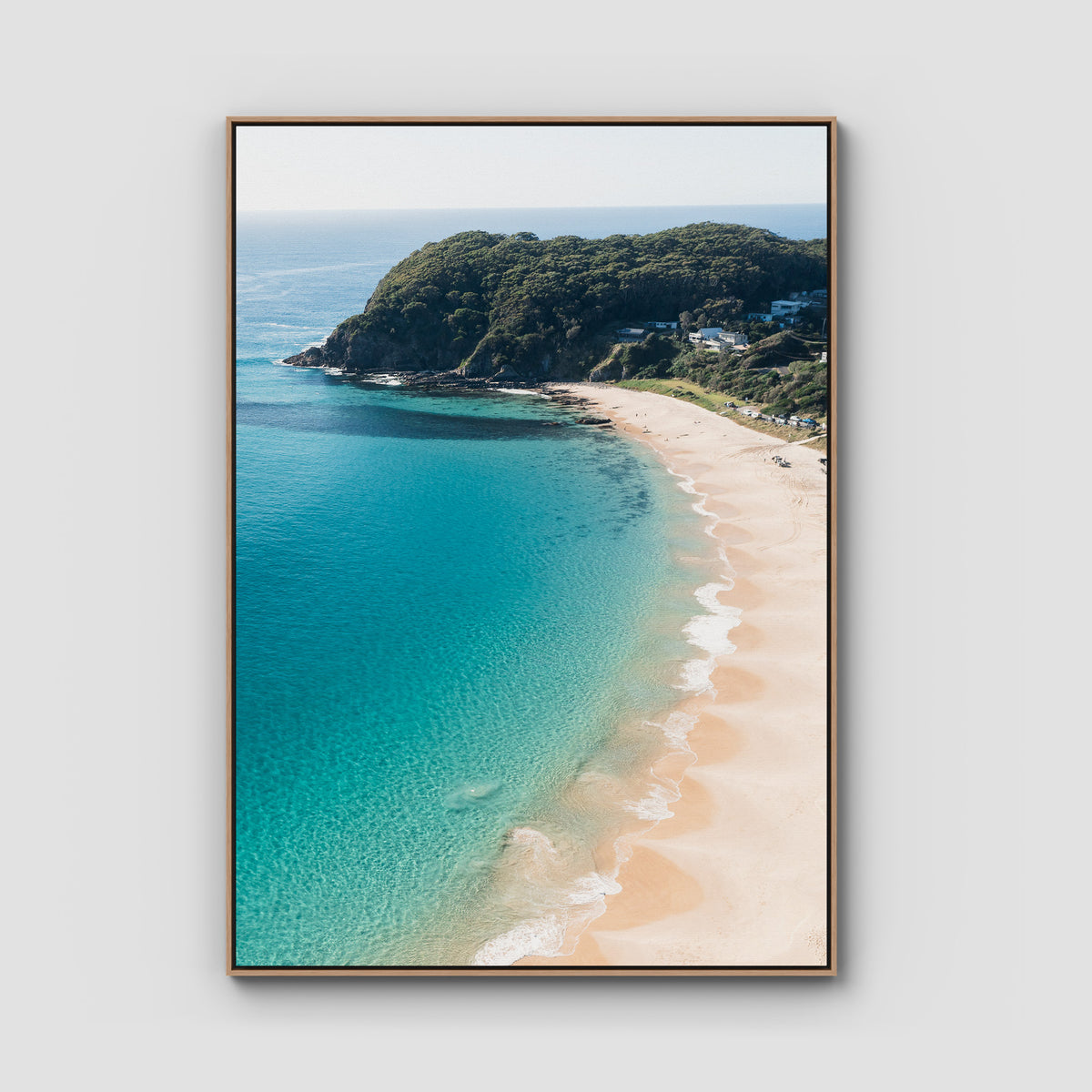 Boat Beach - Seal Rocks - Art Print - Float Frame Canvas - Raw Oak - Portrait