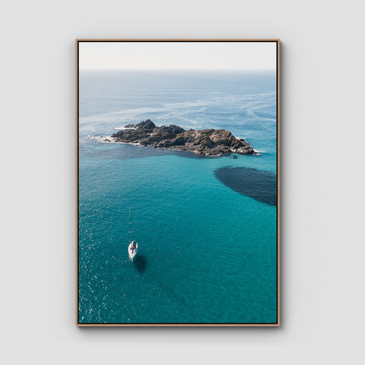 Yacht Days - Seal Rocks - Art Print - Float Frame Canvas - Raw Oak - Portrait