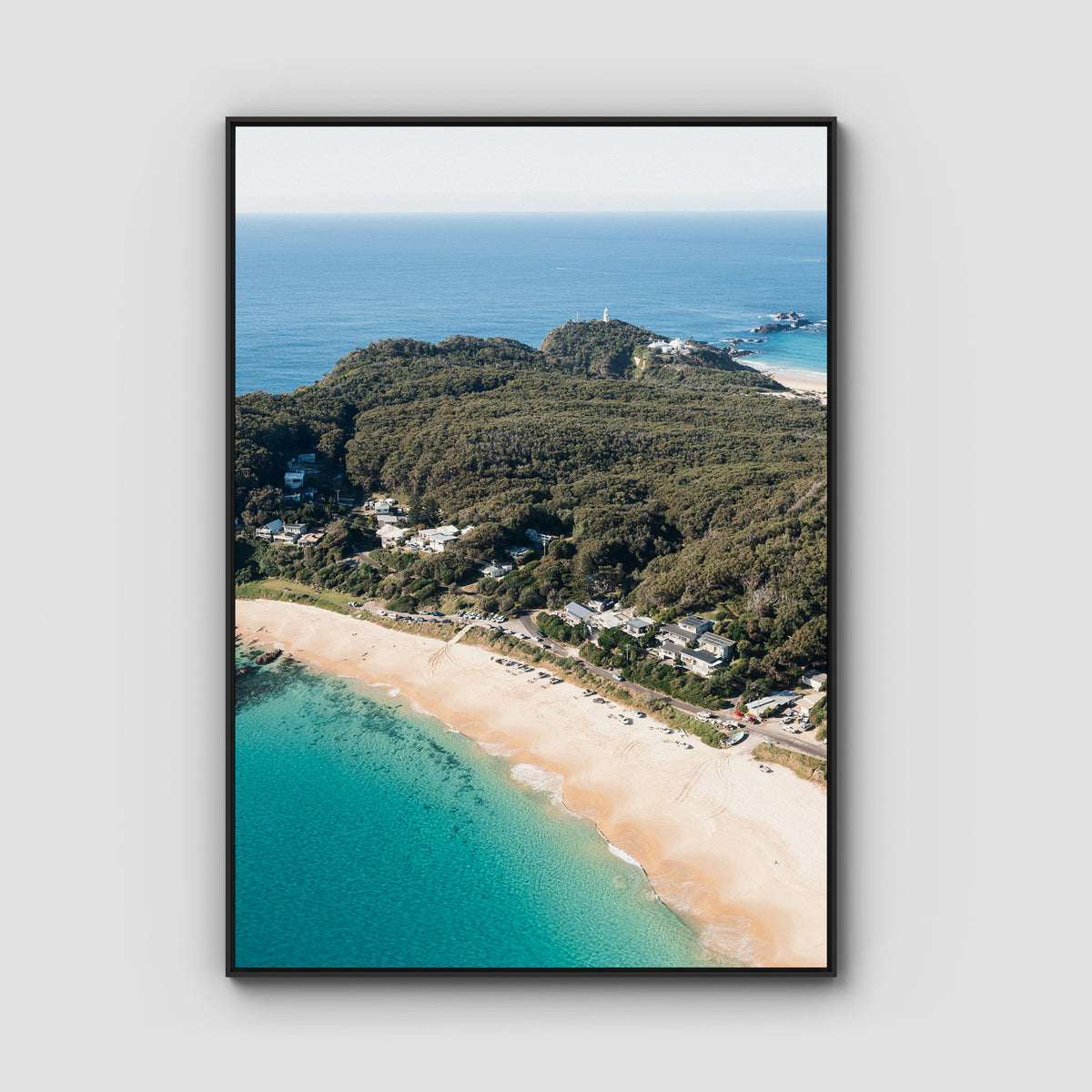 Lighthouse Aerial - Seal Rocks - Art Print - Float Frame Canvas - Black - Portrait