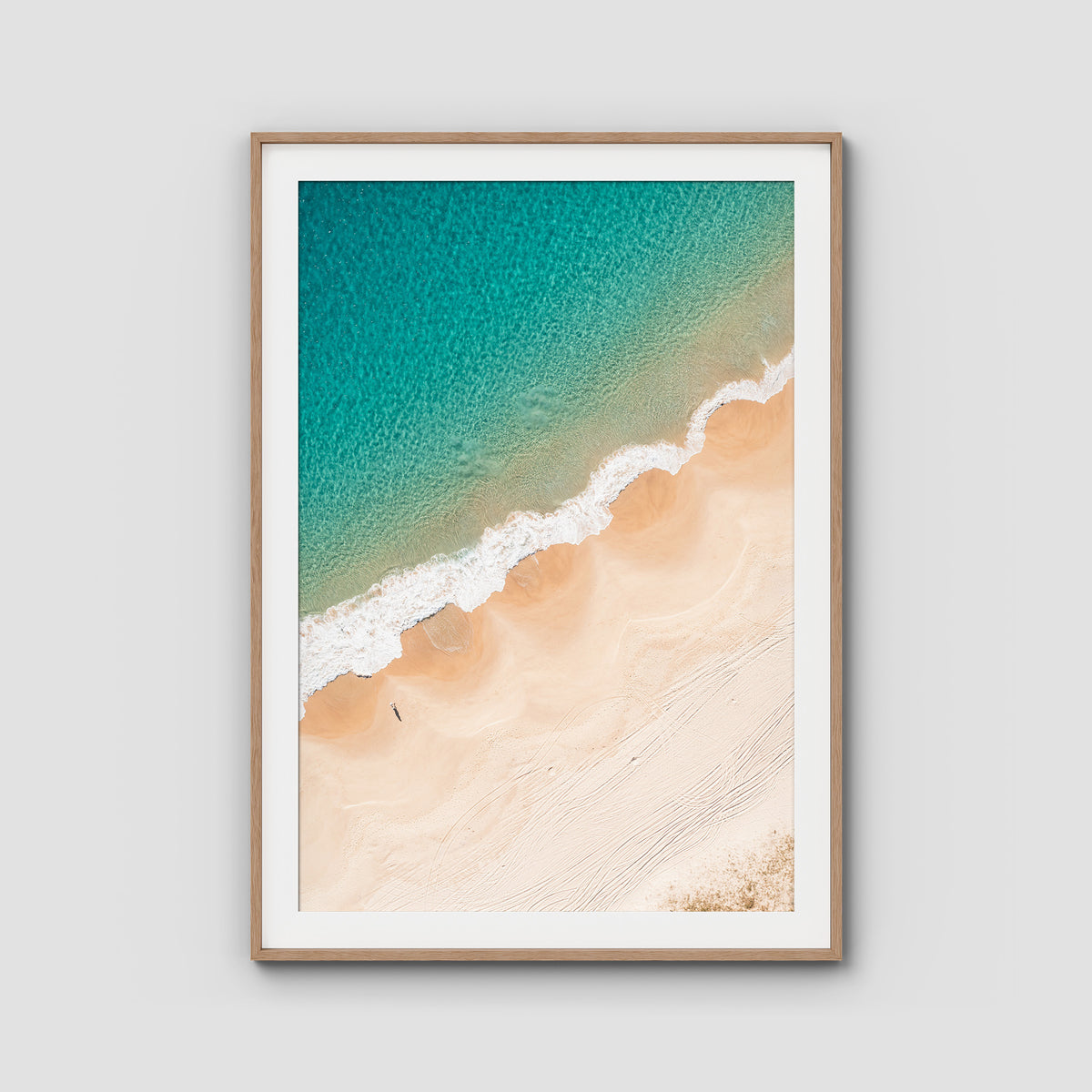 Boat Beach Top Down - Seal Rocks - Art Print - Traditional Frame - Raw Oak - Portrait