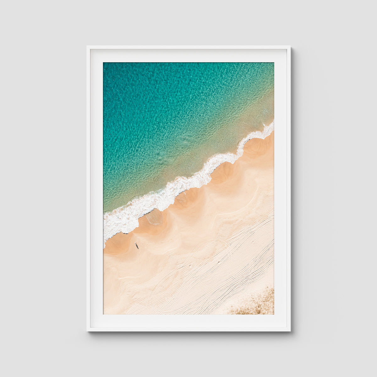 Boat Beach Top Down - Seal Rocks - Art Print - Traditional Frame - White - Portrait