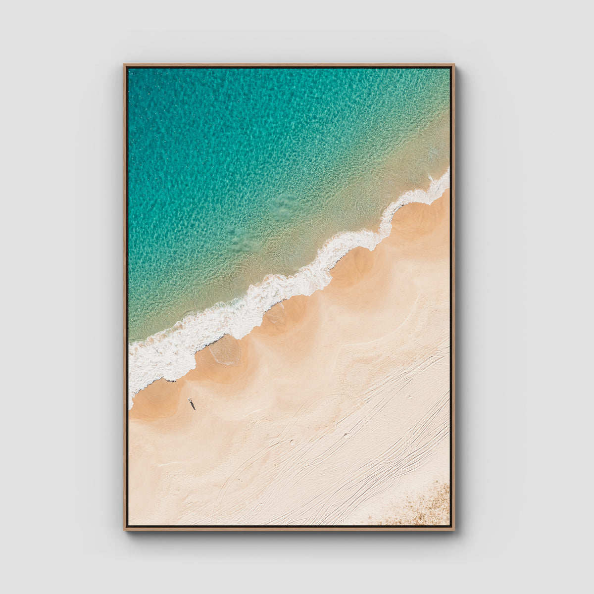 Boat Beach Top Down - Seal Rocks - Art Print - Float Frame Canvas - Raw Oak - Portrait