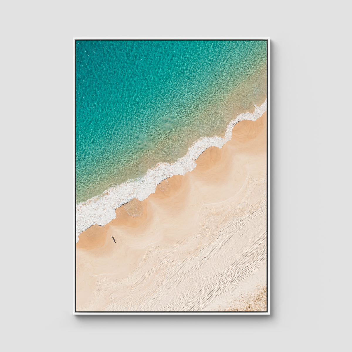 Boat Beach Top Down - Seal Rocks - Art Print - Float Frame Canvas - White - Portrait