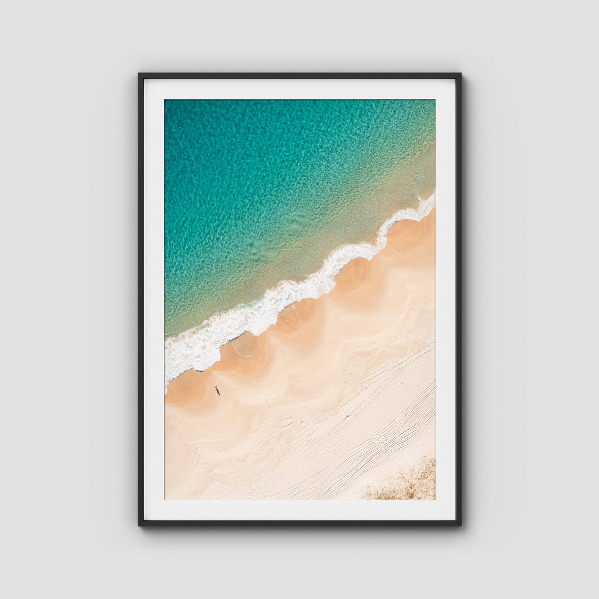 Boat Beach Top Down - Seal Rocks - Art Print - Traditional Frame - Black - Portrait