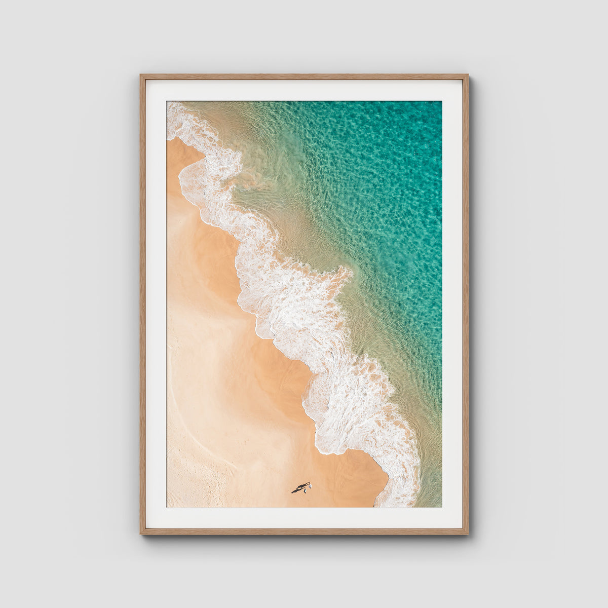 Boat Beach Top Down ii - Seal Rocks - Art Print - Traditional Frame - Raw Oak - Portrait