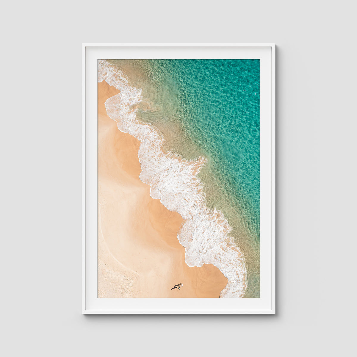 Boat Beach Top Down ii - Seal Rocks - Art Print - Traditional Frame - White - Portrait