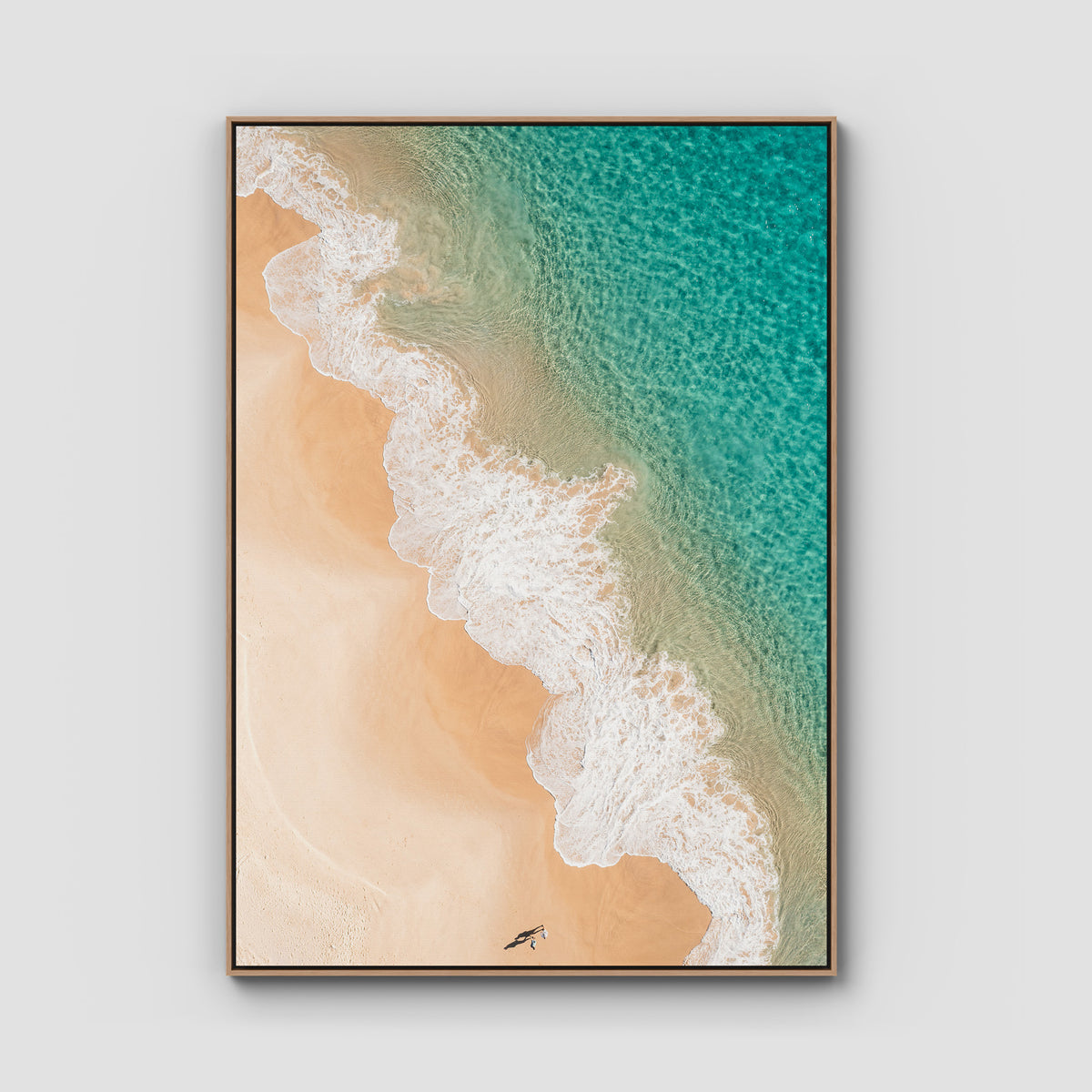 Boat Beach Top Down ii - Seal Rocks - Art Print - Float Frame Canvas - Raw Oak - Portrait