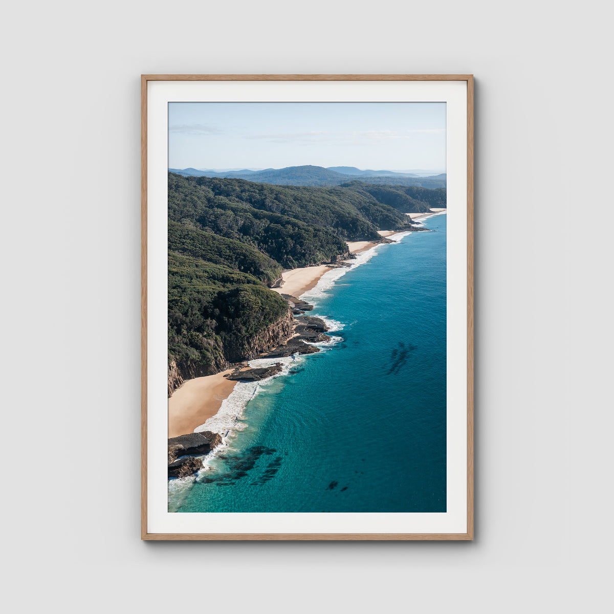 Number One Beach Coastline - Seal Rocks - Art Print - Traditional Frame - Raw Oak - Portrait