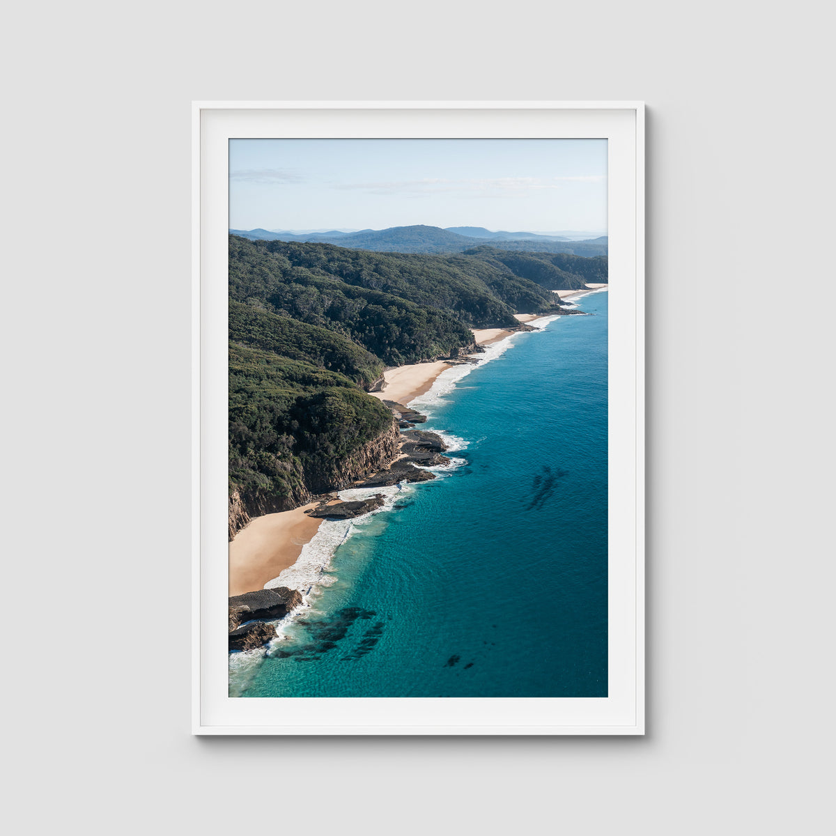 Number One Beach Coastline - Seal Rocks - Art Print - Traditional Frame - White - Portrait