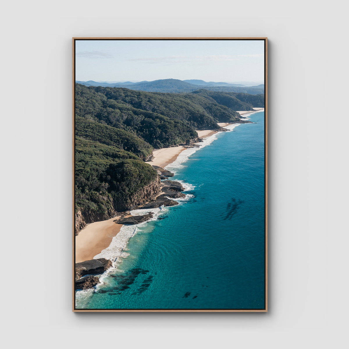 Number One Beach Coastline - Seal Rocks - Art Print - Float Frame Canvas - Raw Oak - Portrait
