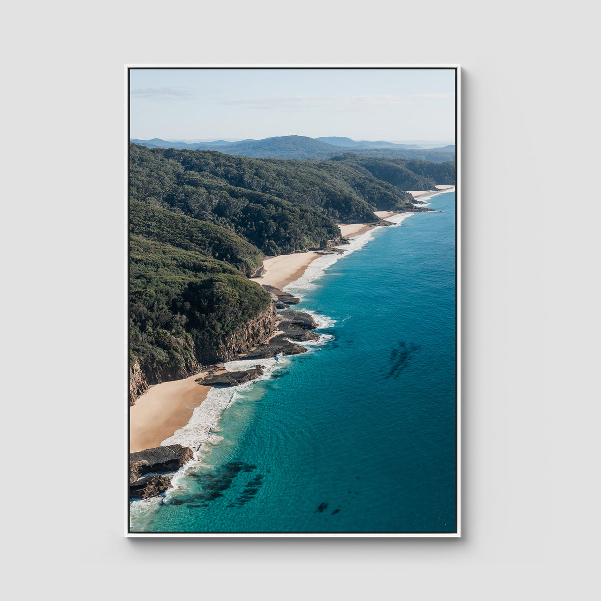 Number One Beach Coastline - Seal Rocks - Art Print - Float Frame Canvas - White - Portrait