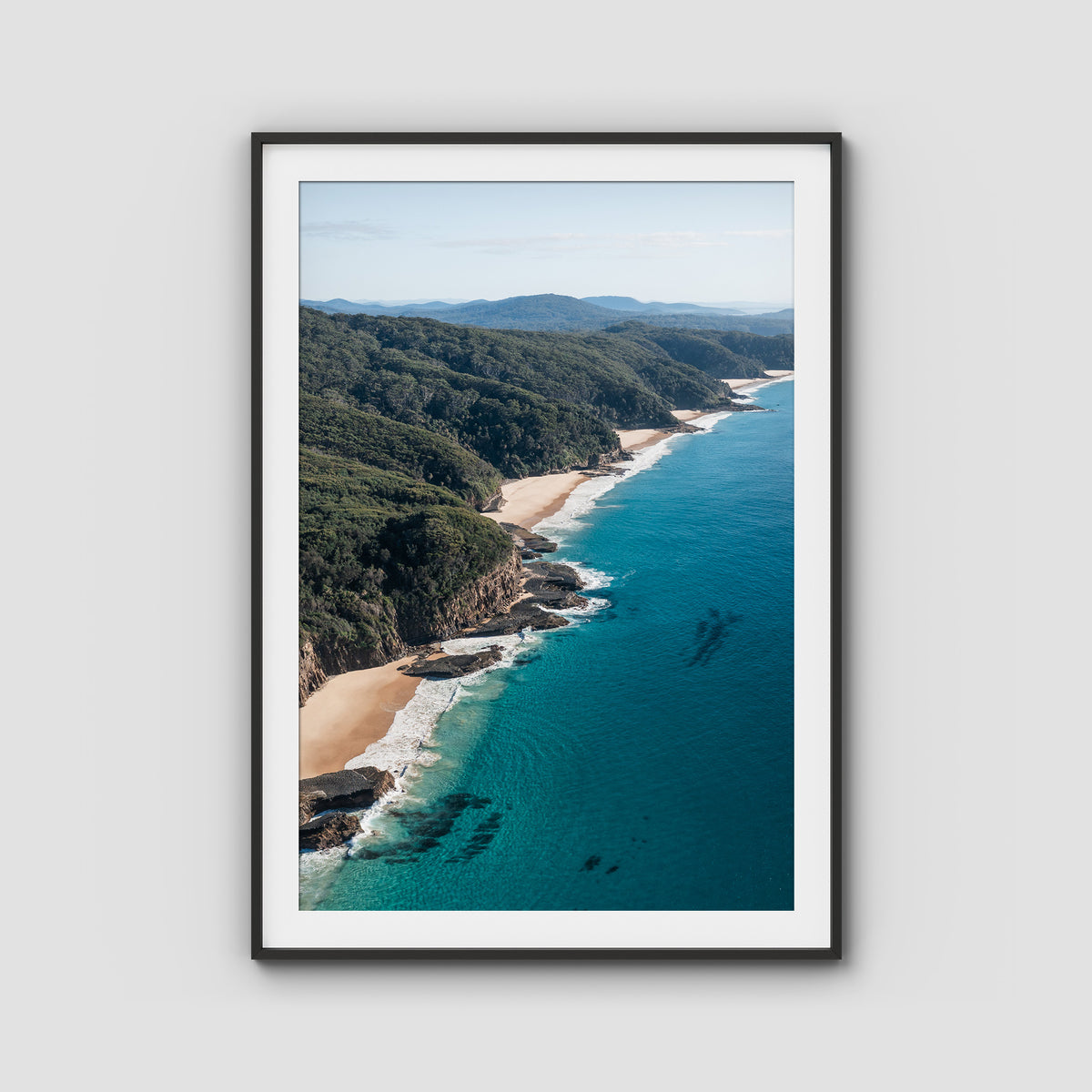 Number One Beach Coastline - Seal Rocks - Art Print - Traditional Frame - Black - Portrait
