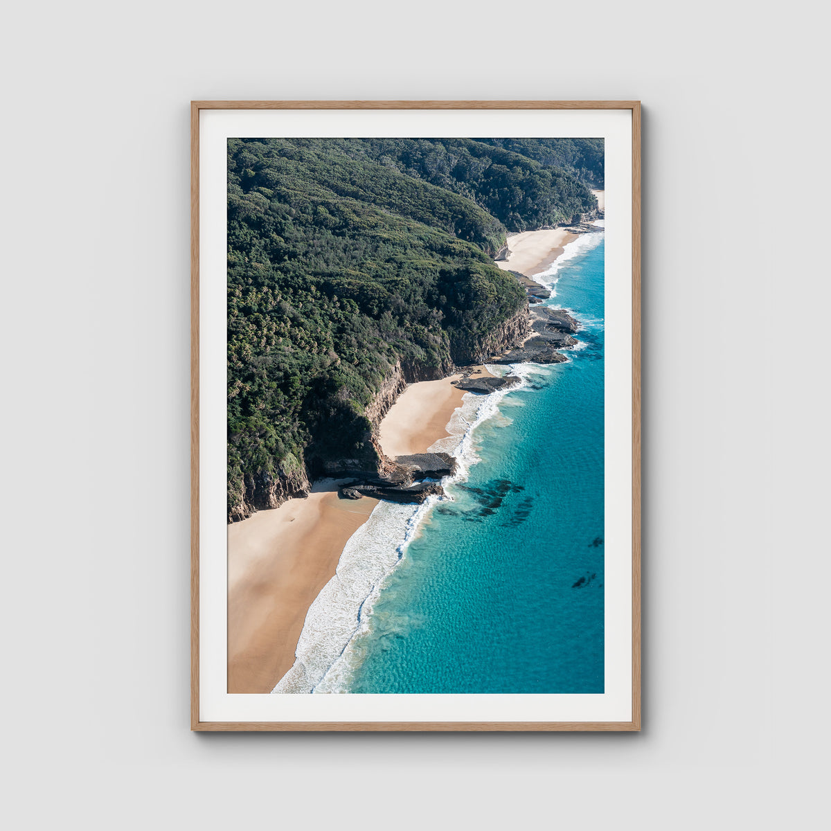 Number One Beach Coastline ii - Seal Rocks - Art Print - Traditional Frame - Raw Oak - Portrait