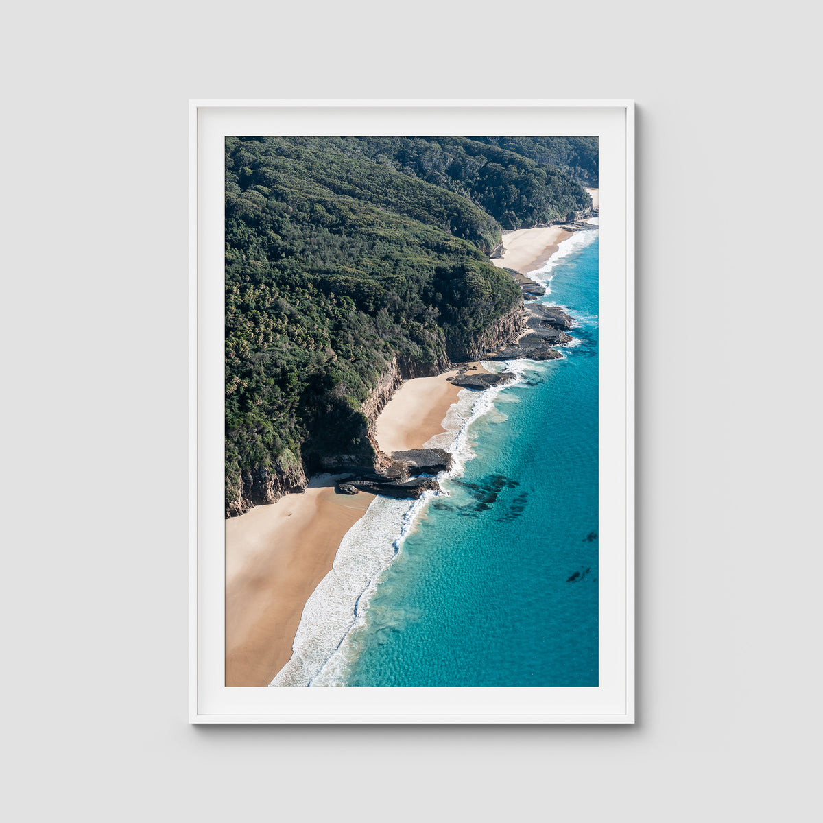Number One Beach Coastline ii - Seal Rocks - Art Print - Traditional Frame - White - Portrait