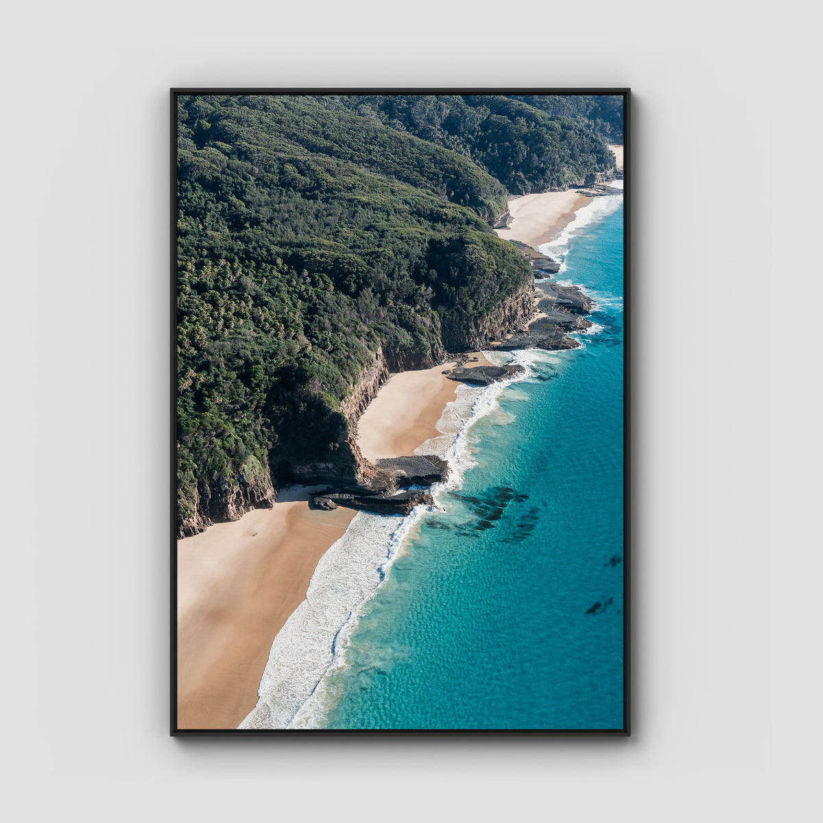 Number One Beach Coastline ii - Seal Rocks - Art Print - Float Frame Canvas - Black - Portrait