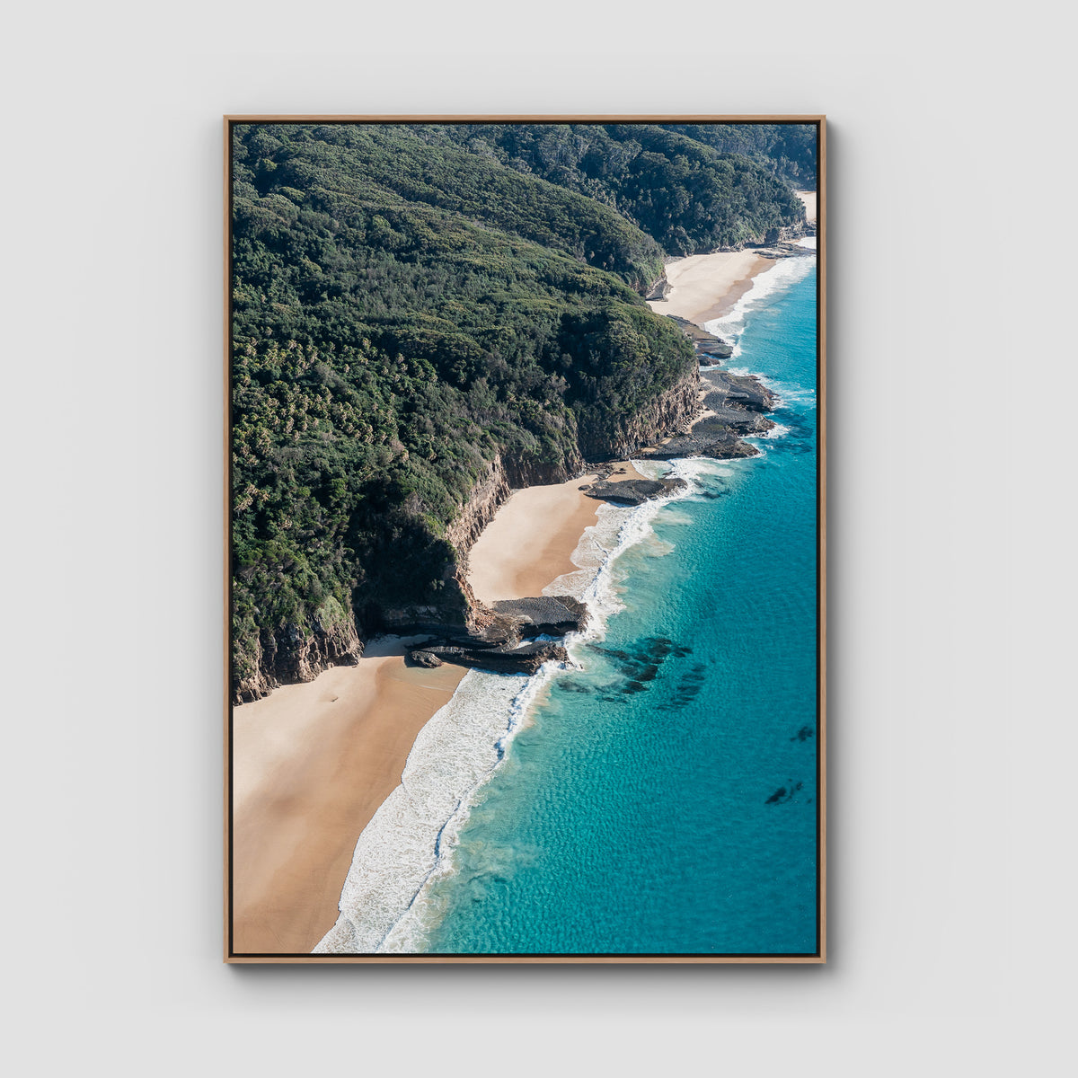 Number One Beach Coastline ii - Seal Rocks - Art Print - Float Frame Canvas - Raw Oak - Portrait