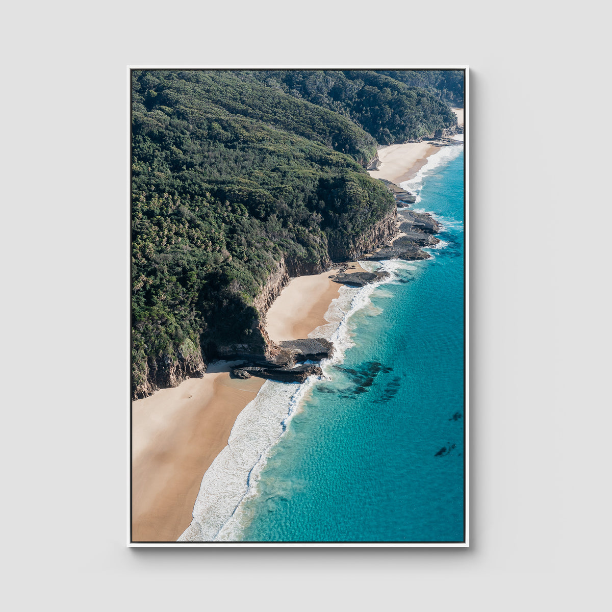 Number One Beach Coastline ii - Seal Rocks - Art Print - Float Frame Canvas - White - Portrait