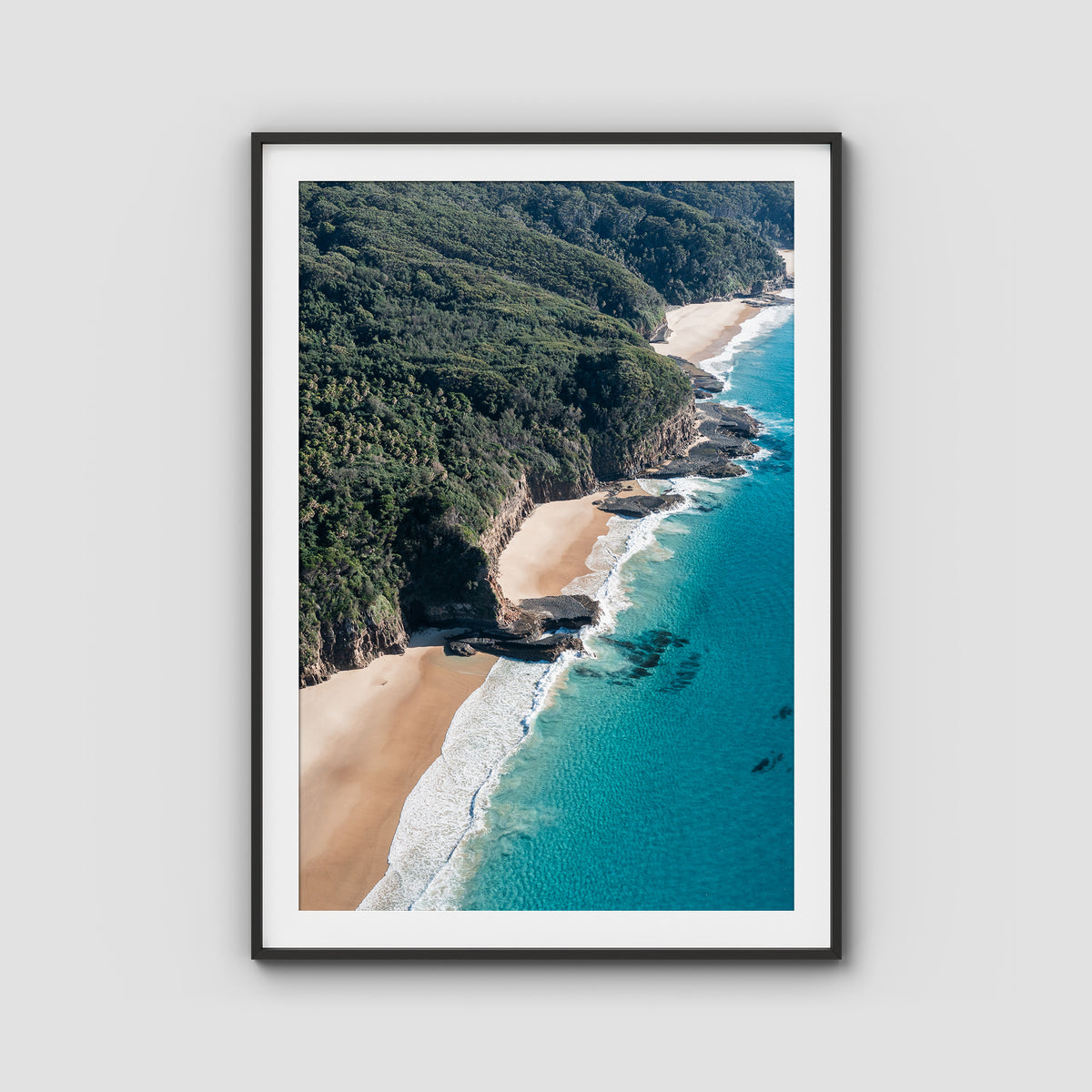Number One Beach Coastline ii - Seal Rocks - Art Print - Traditional Frame - Black - Portrait