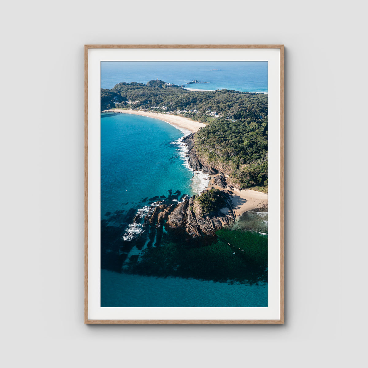 Seal Rocks High Aerial ii - Art Print - Traditional Frame - Raw Oak - Portrait