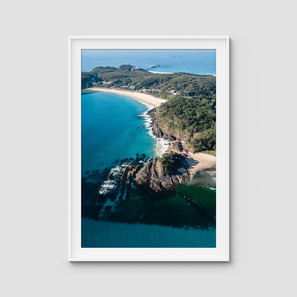 Seal Rocks High Aerial ii - Art Print - Traditional Frame - White - Portrait