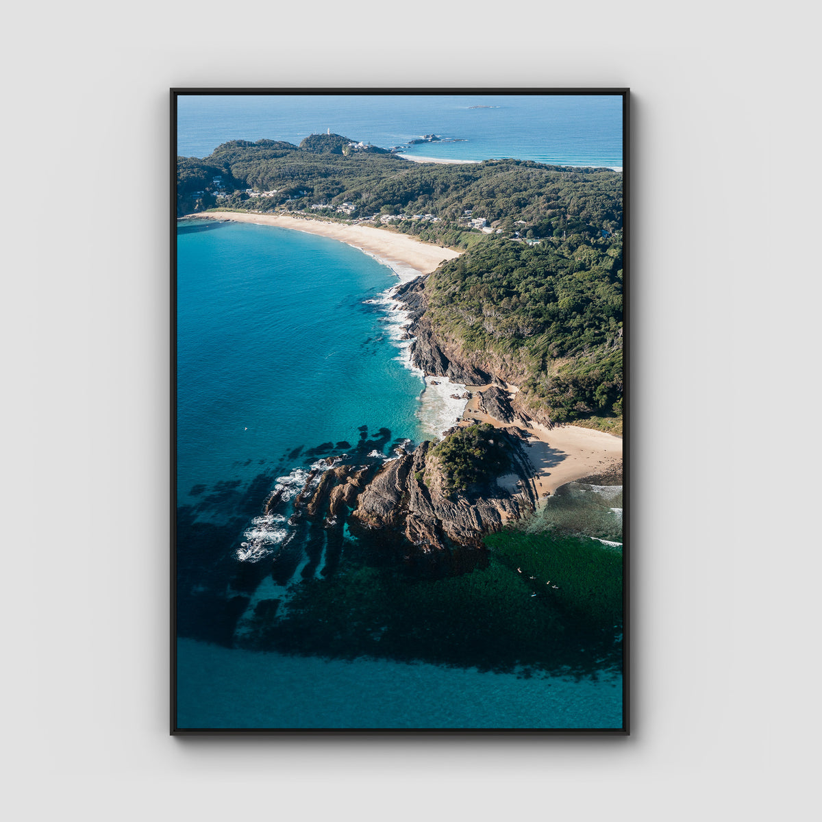 Seal Rocks High Aerial ii - Art Print - Float Frame Canvas - Black - Portrait