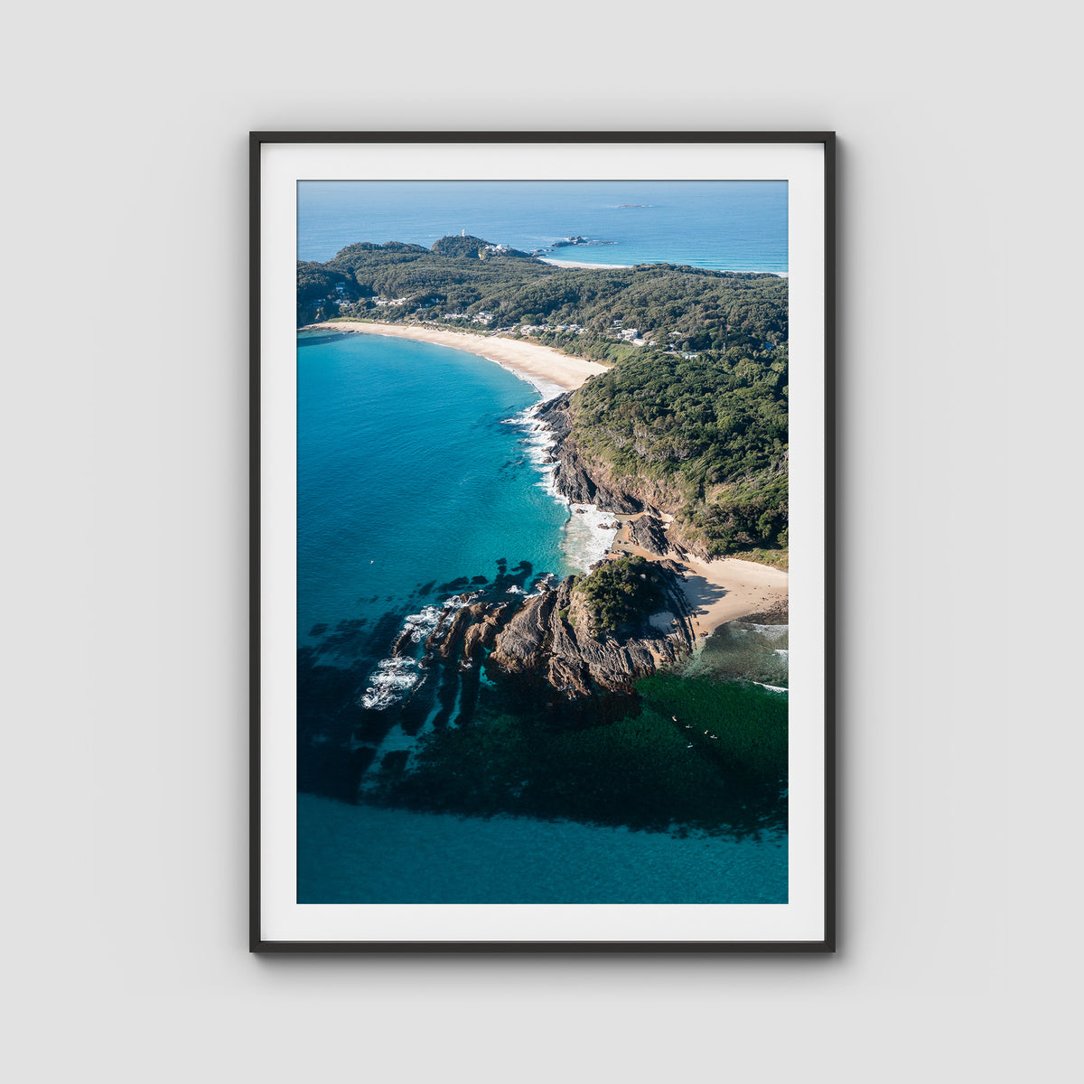 Seal Rocks High Aerial ii - Art Print - Traditional Frame - Black - Portrait