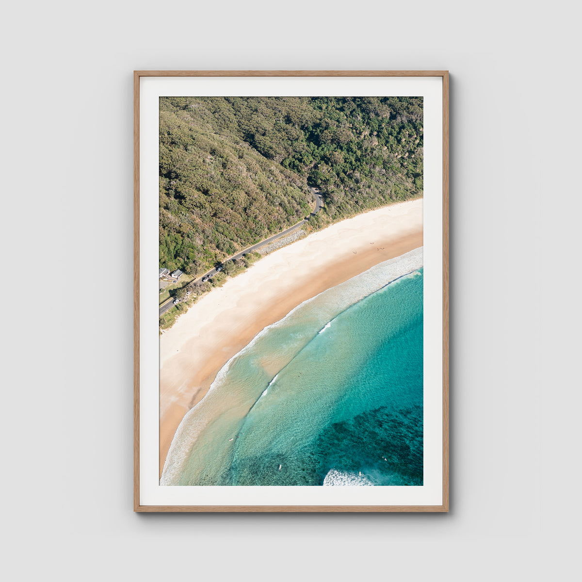 Number One Beach ii - Seal Rocks - Art Print - Traditional Frame - Raw Oak - Portrait