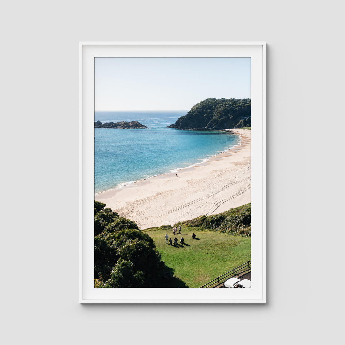 Boat Beach Lookout - Seal Rocks - Art Print - Traditional Frame - White - Portrait