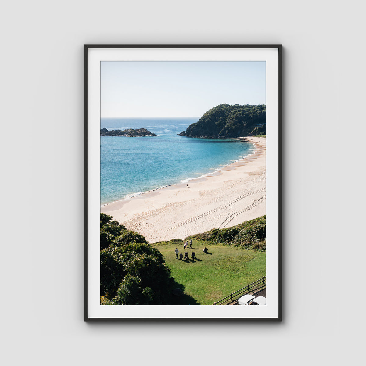 Boat Beach Lookout - Seal Rocks - Art Print - Traditional Frame - Black - Portrait